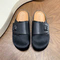 Black Emblem-Panel Textured-Toe Mules