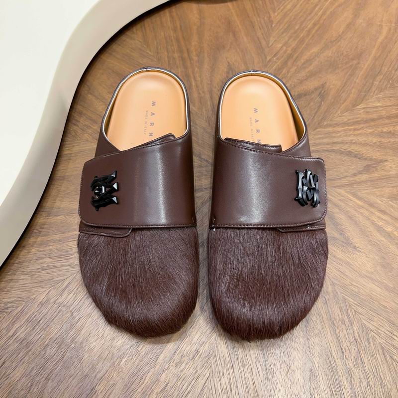 Brown Emblem-Panel Textured-Toe Mules