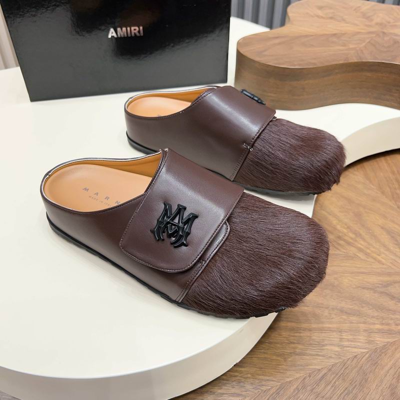 Brown Emblem-Panel Textured-Toe Mules
