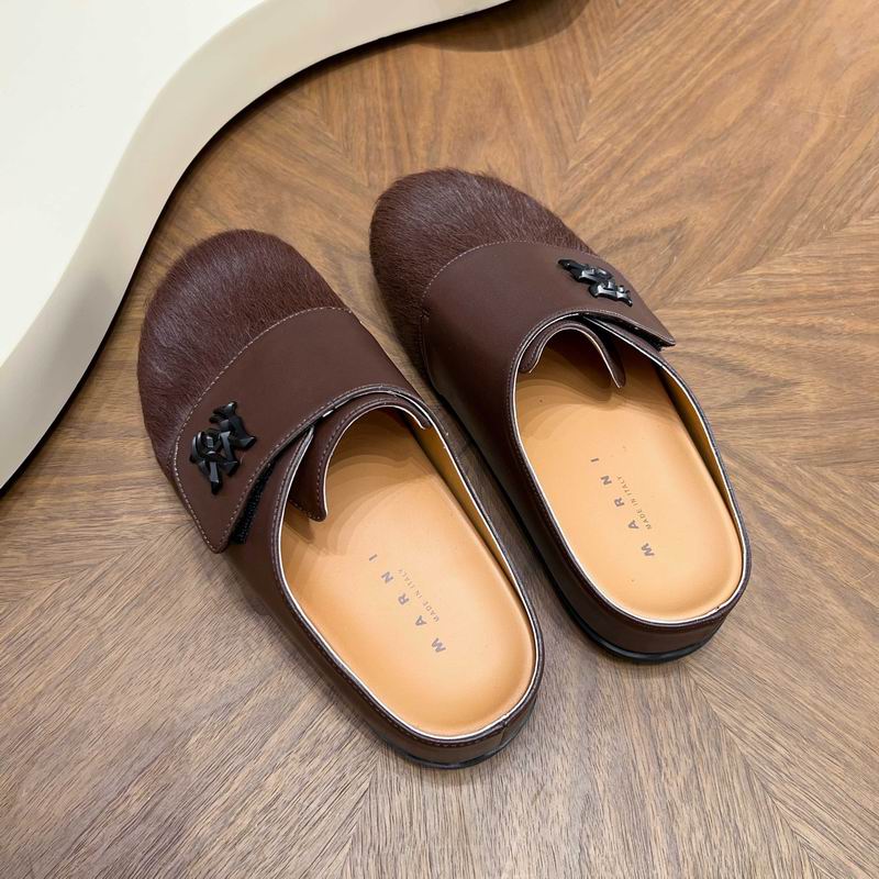 Brown Emblem-Panel Textured-Toe Mules
