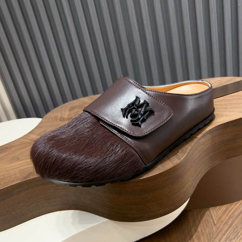 Brown Emblem-Panel Textured-Toe Mules