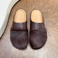 Brown Embossed-Upper Textured-Toe Mules