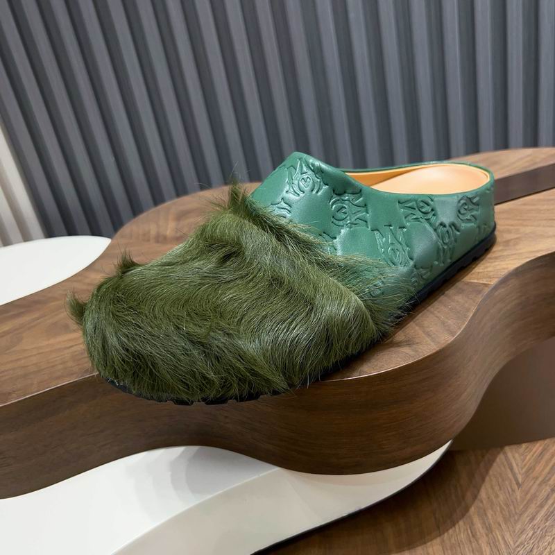 Green Embossed-Upper Textured-Toe Mules