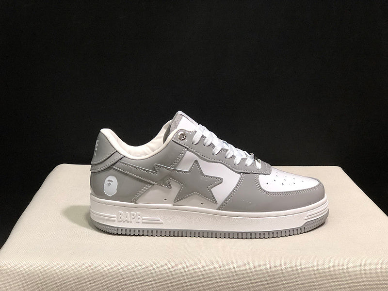 Grey & White Star-Detail Low-Top Sneakers