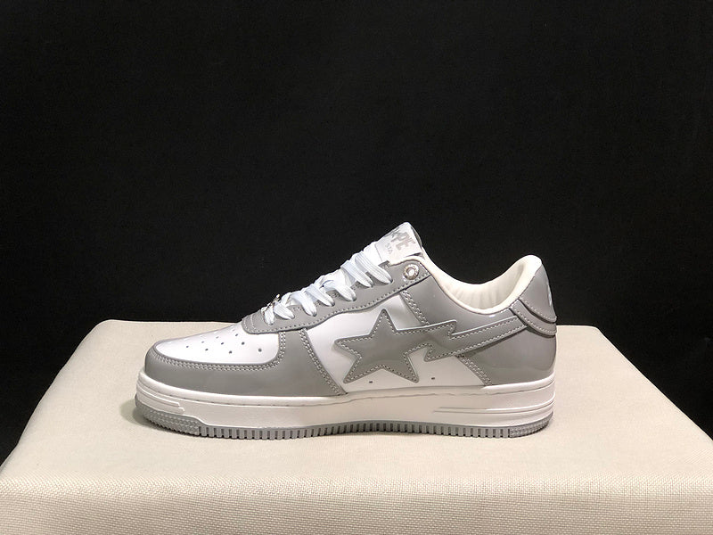 Grey & White Star-Detail Low-Top Sneakers
