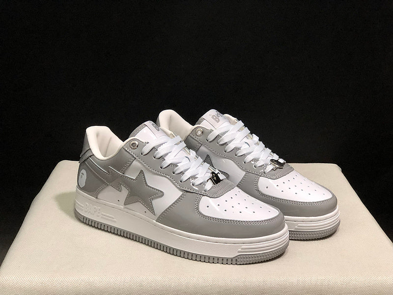 Grey & White Star-Detail Low-Top Sneakers