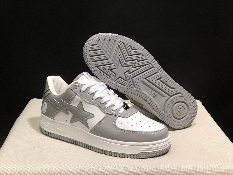 Grey & White Star-Detail Low-Top Sneakers