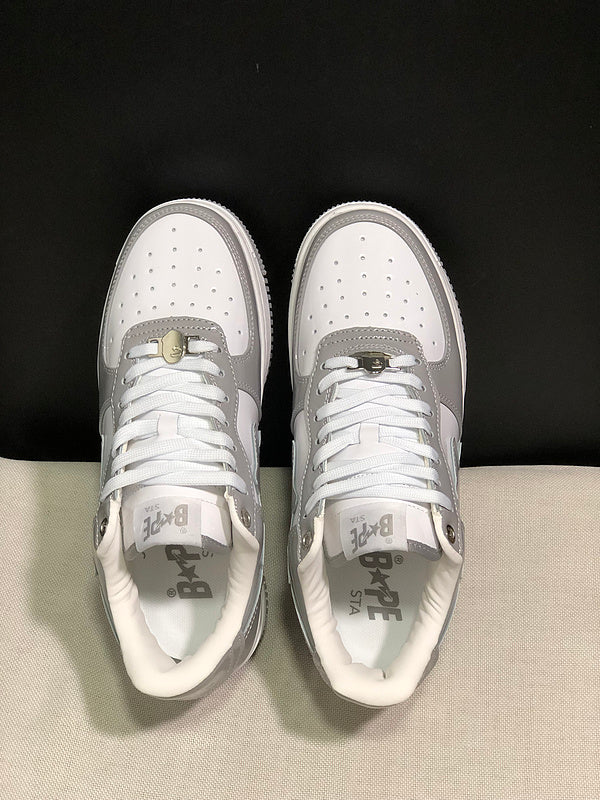 Grey & White Star-Detail Low-Top Sneakers