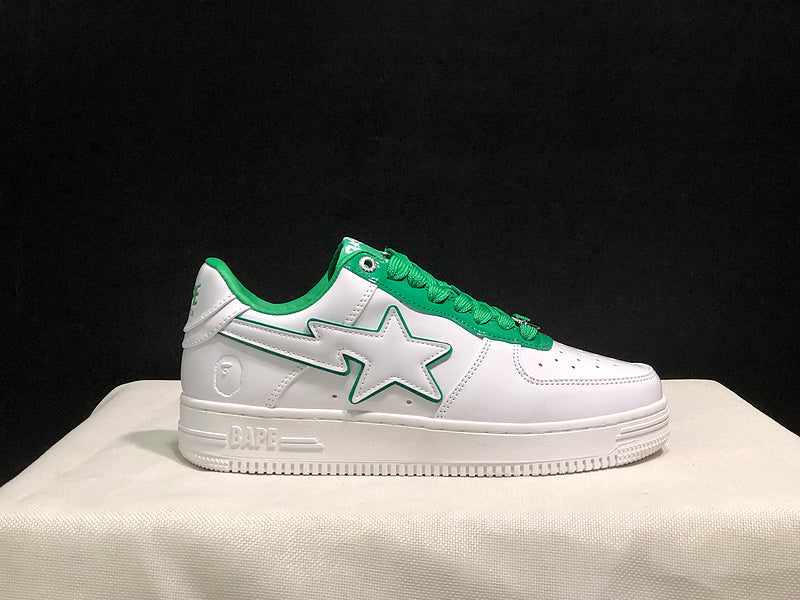 White & Green Star-Detail Low-Top Sneakers