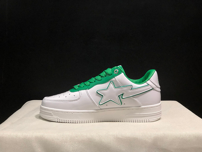 White & Green Star-Detail Low-Top Sneakers