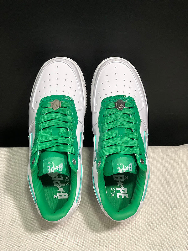 White & Green Star-Detail Low-Top Sneakers