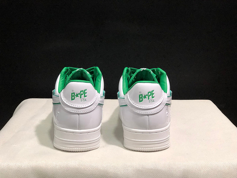 White & Green Star-Detail Low-Top Sneakers