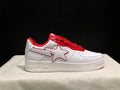 White & Red Outline-Star Low-Top Sneakers