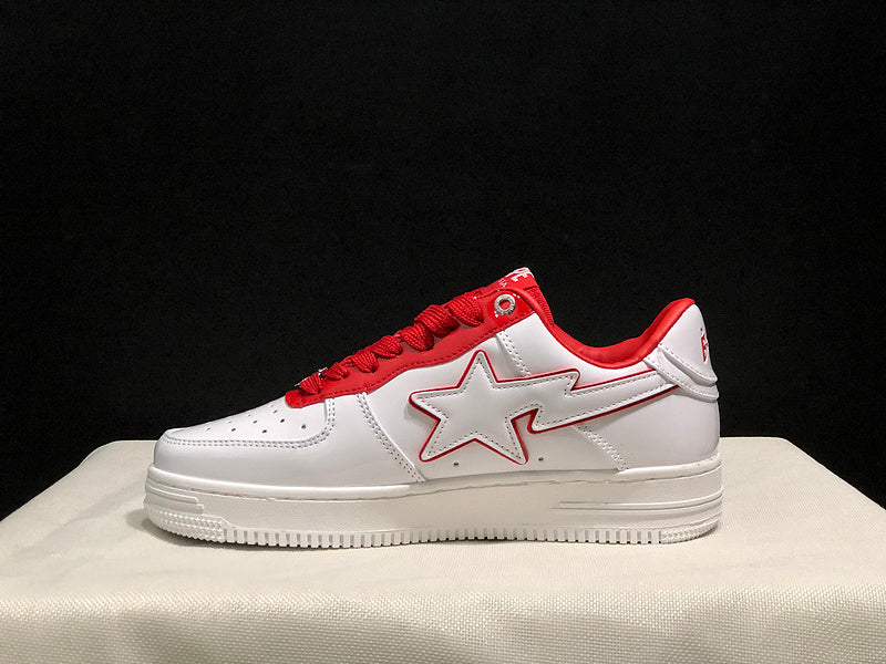 White & Red Outline-Star Low-Top Sneakers