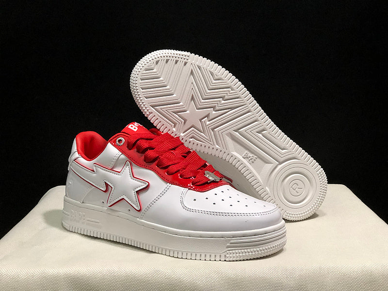 White & Red Outline-Star Low-Top Sneakers
