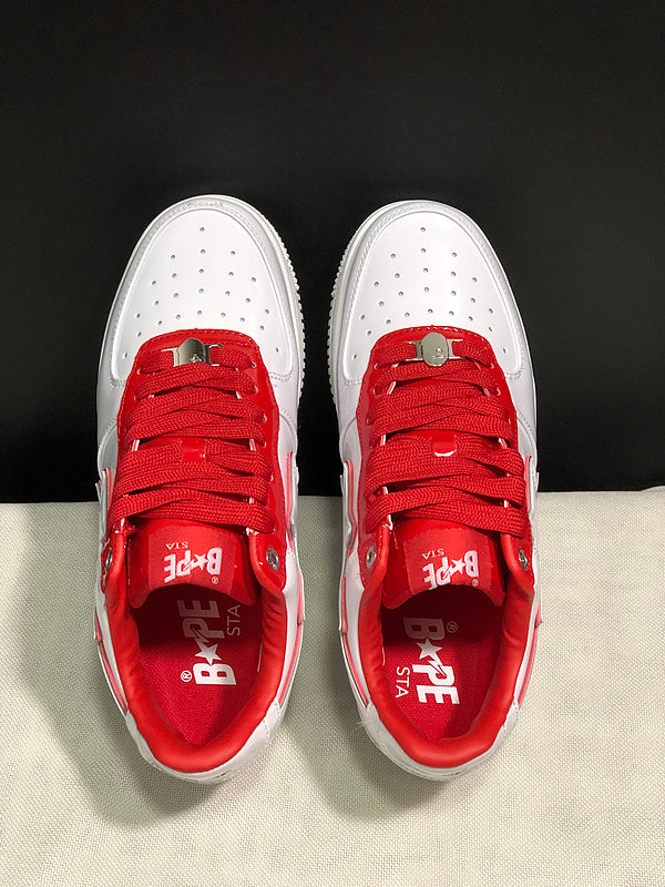 White & Red Outline-Star Low-Top Sneakers