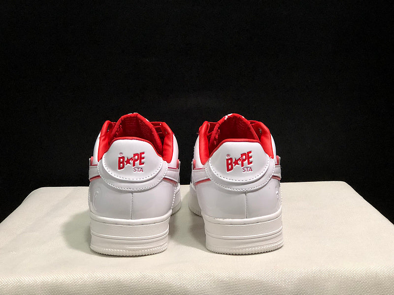 White & Red Outline-Star Low-Top Sneakers