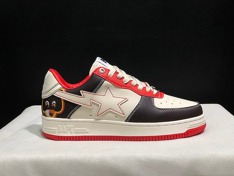 Black, Cream & Red Star-Detail Low-Top Sneakers