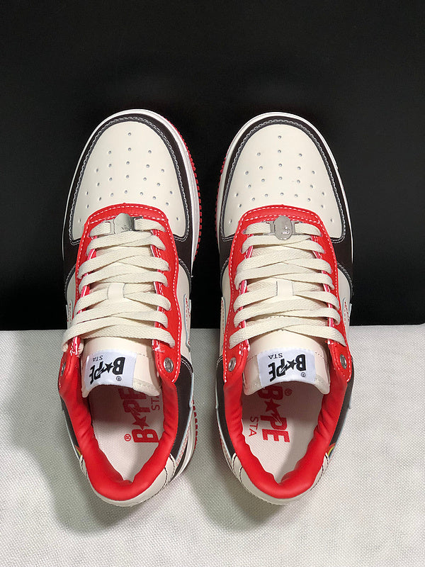 Black, Cream & Red Star-Detail Low-Top Sneakers