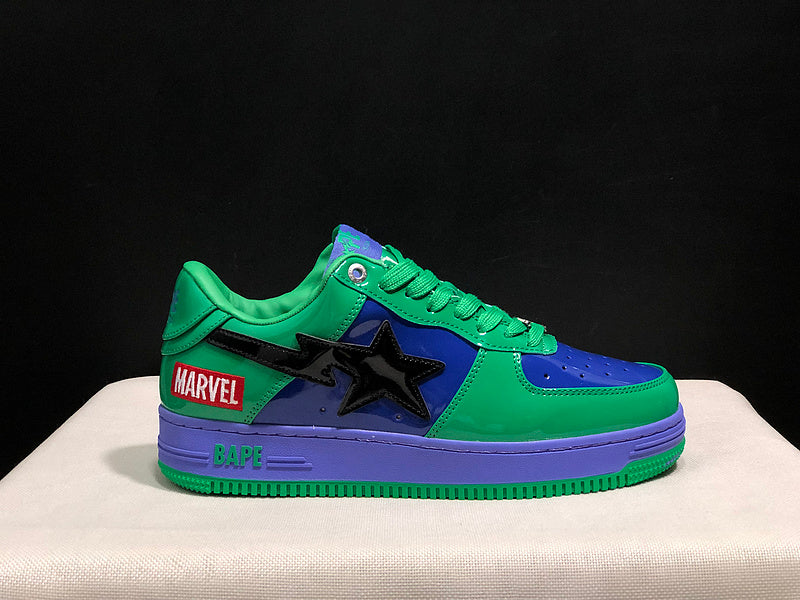 Green & Purple Black-Star Low-Top Sneakers