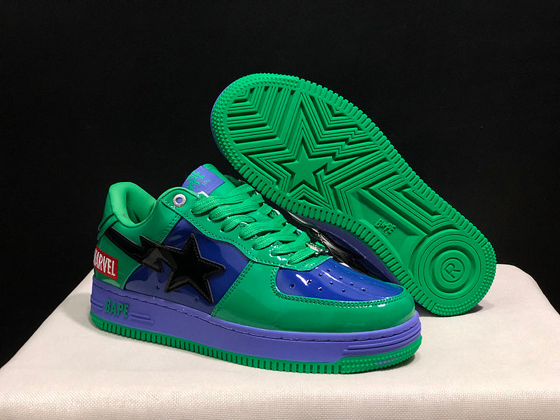 Green & Purple Black-Star Low-Top Sneakers