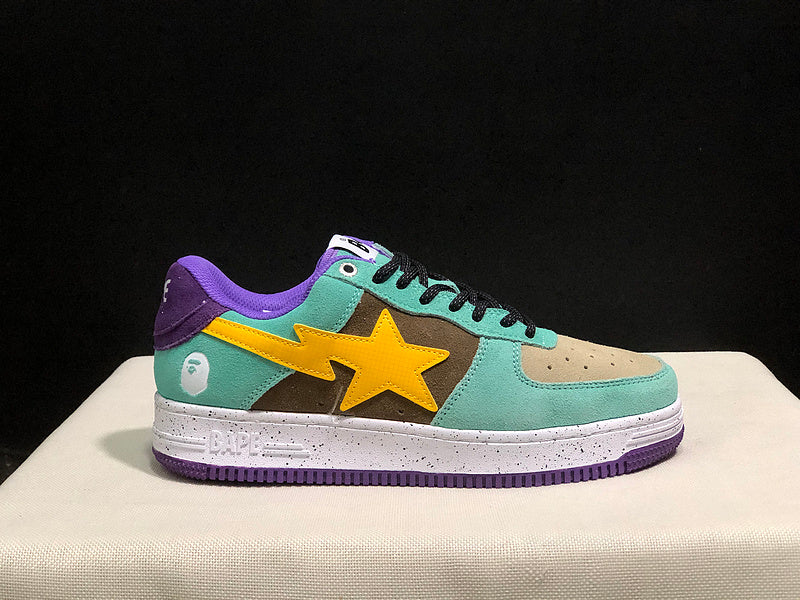 Mint & Brown Yellow-Star Low-Top Sneakers