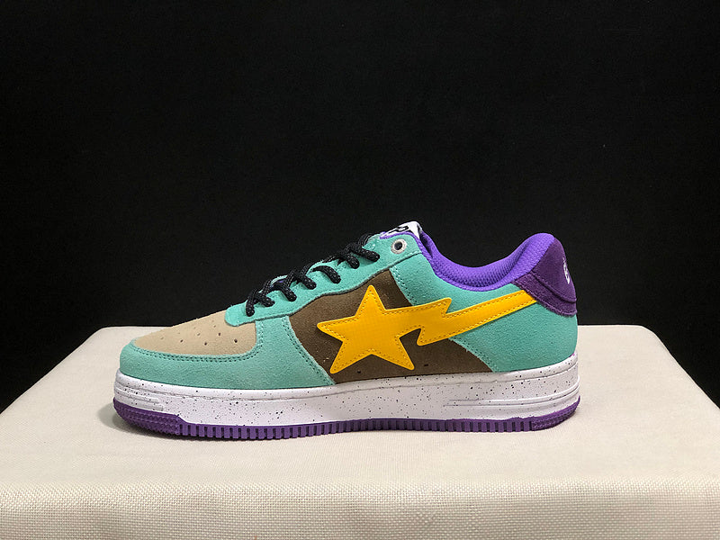 Mint & Brown Yellow-Star Low-Top Sneakers