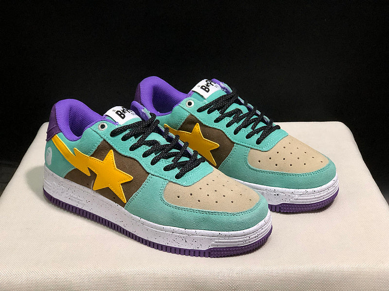 Mint & Brown Yellow-Star Low-Top Sneakers