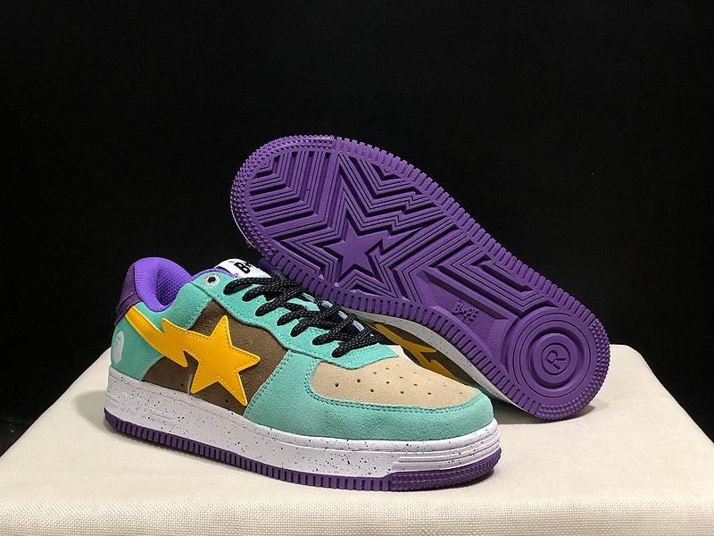 Mint & Brown Yellow-Star Low-Top Sneakers