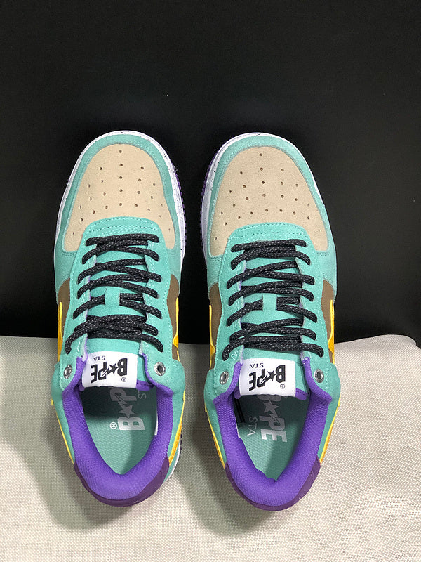 Mint & Brown Yellow-Star Low-Top Sneakers