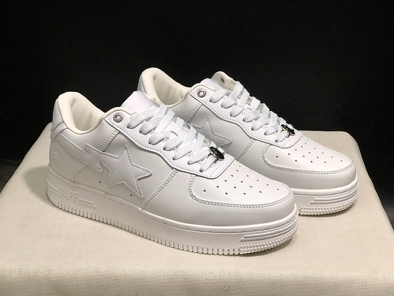 All-White Star-Detail Low-Top Sneakers