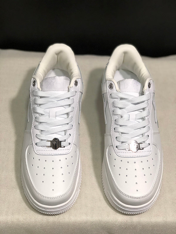 All-White Star-Detail Low-Top Sneakers