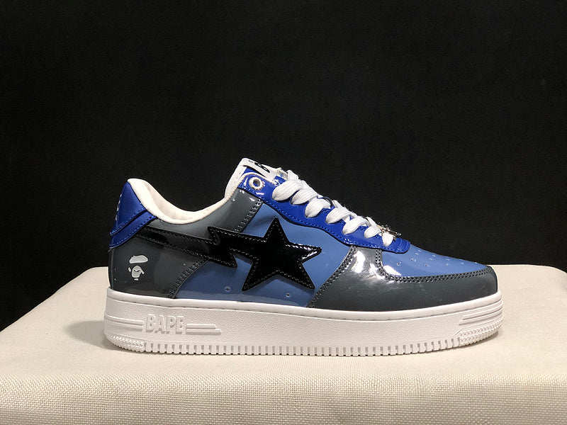 Blue & Charcoal Black-Star Low-Top Sneakers