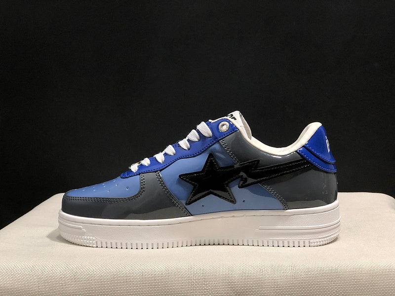 Blue & Charcoal Black-Star Low-Top Sneakers