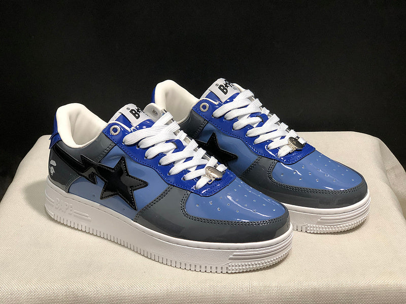 Blue & Charcoal Black-Star Low-Top Sneakers