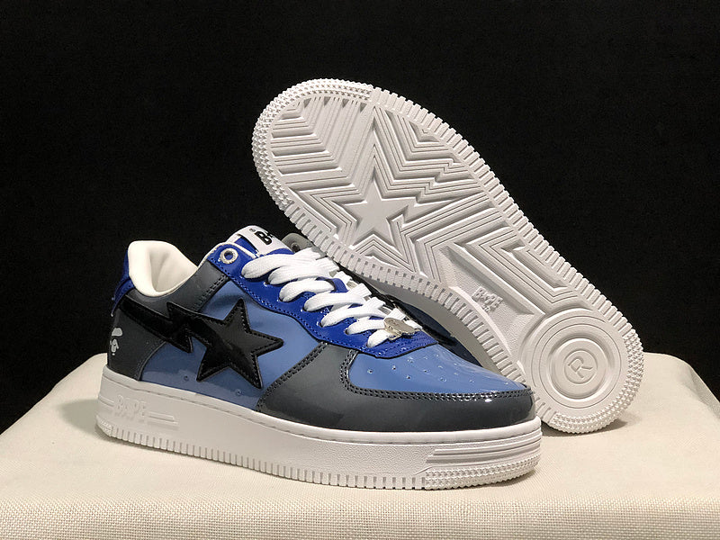 Blue & Charcoal Black-Star Low-Top Sneakers
