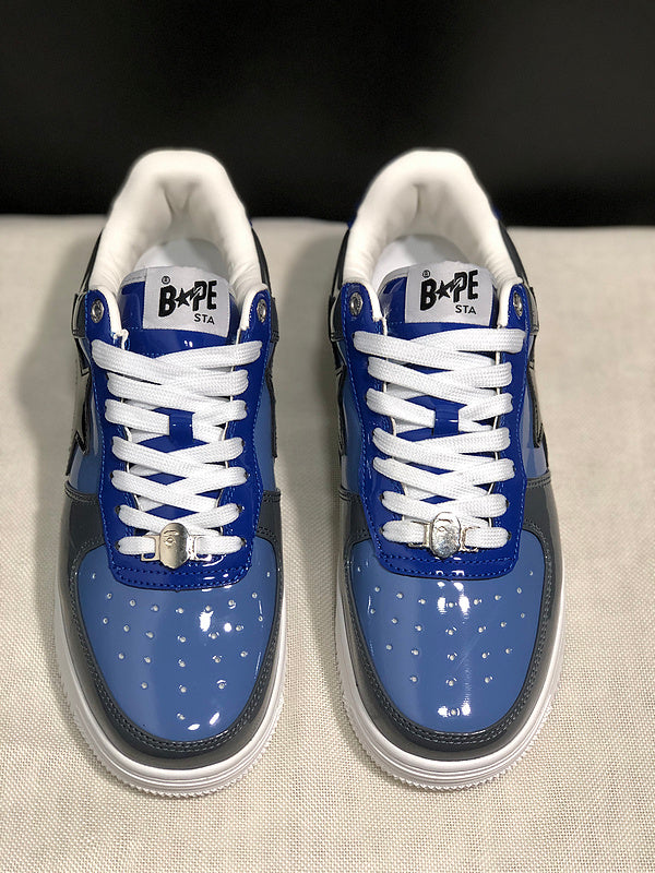 Blue & Charcoal Black-Star Low-Top Sneakers