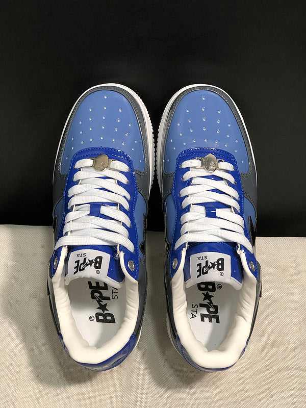 Blue & Charcoal Black-Star Low-Top Sneakers