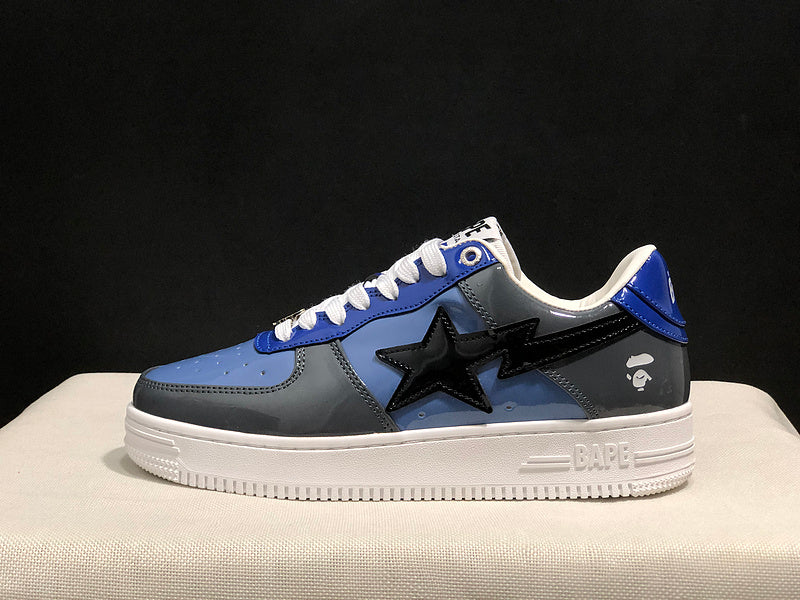 Blue & Charcoal Black-Star Low-Top Sneakers