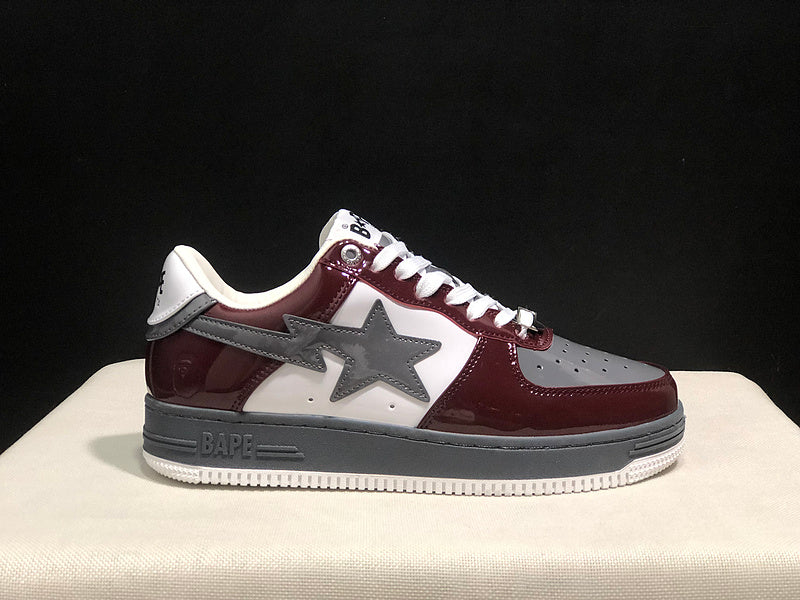Burgundy & Grey Star-Detail Low-Top Sneakers