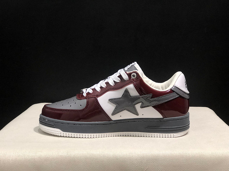 Burgundy & Grey Star-Detail Low-Top Sneakers