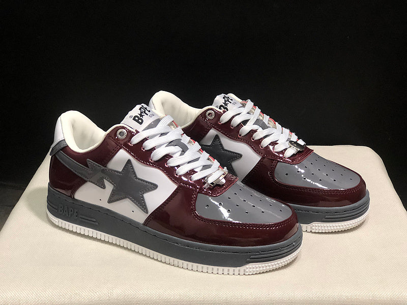 Burgundy & Grey Star-Detail Low-Top Sneakers