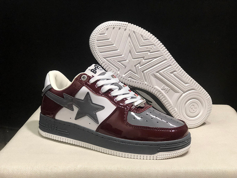 Burgundy & Grey Star-Detail Low-Top Sneakers