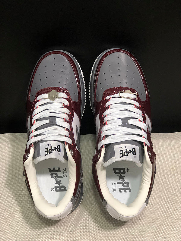 Burgundy & Grey Star-Detail Low-Top Sneakers