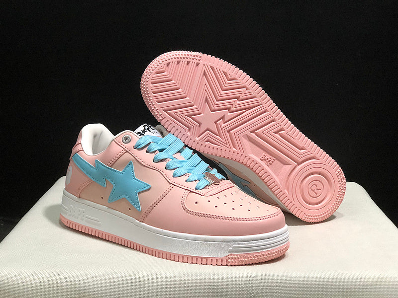Pastel Pink & Sky Blue Star-Detail Low-Top Sneakers
