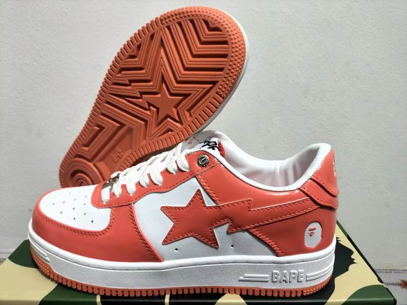 BAPE Coral and White Star Low-Top Sneakers