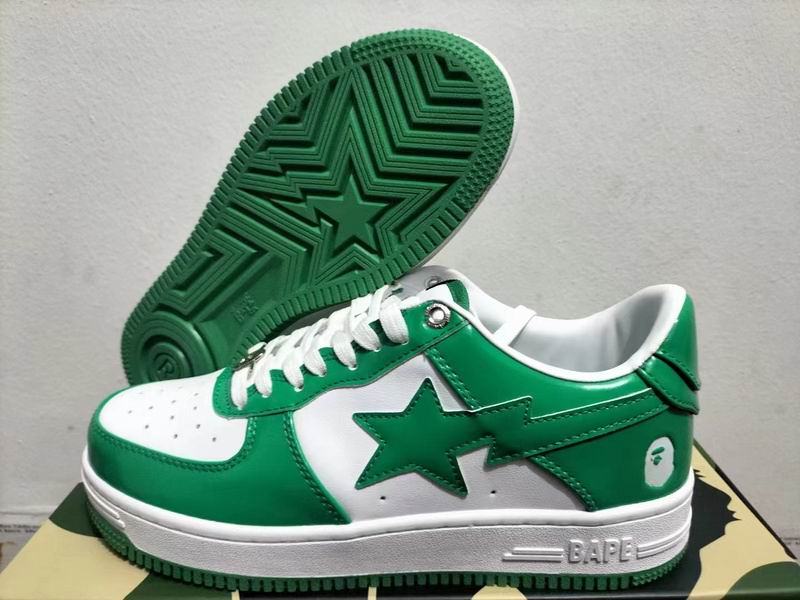 BAPE Green and White Star Low-Top Sneakers