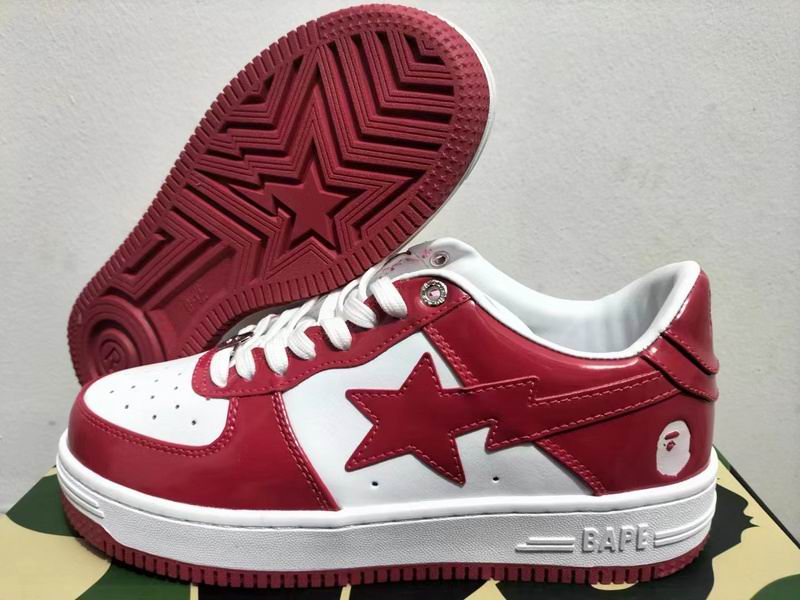 BAPE Burgundy and White Star Low-Top Sneakers