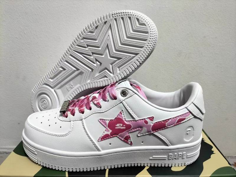 BAPE White Low-Top Sneakers with Pink Camo Star Details