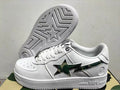 BAPE White Low-Top Sneakers with Green Camo Star Details